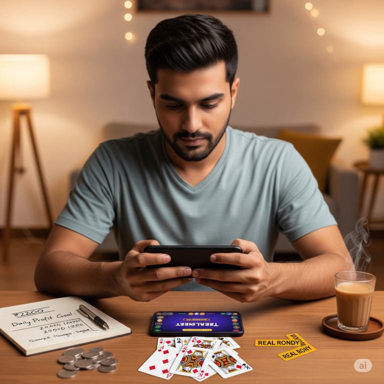 Teenpatti cards spread out on a table during gameplay