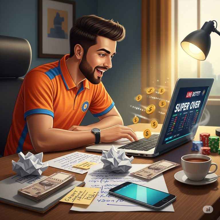 Player celebrating a win in Super Over online game