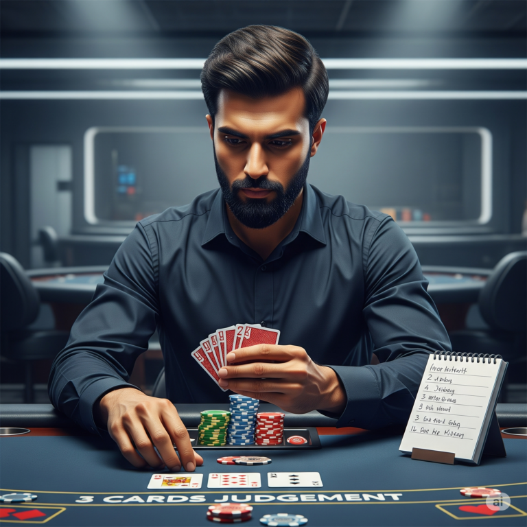Player analyzing cards in 3 Cards Judgement game