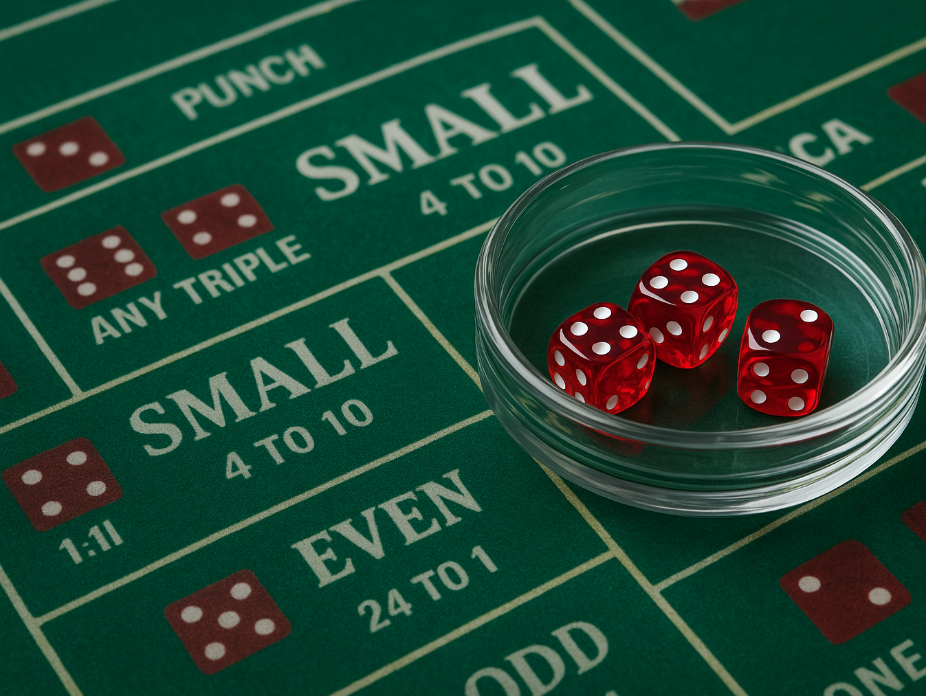A diverse group of people playing Sic Bo at a casino table with a croupier.