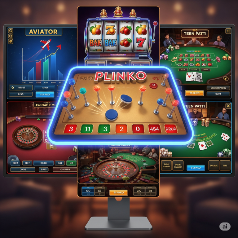 The Plinko ball bounces through pegs and lands in prize slots with multipliers in a real money online game