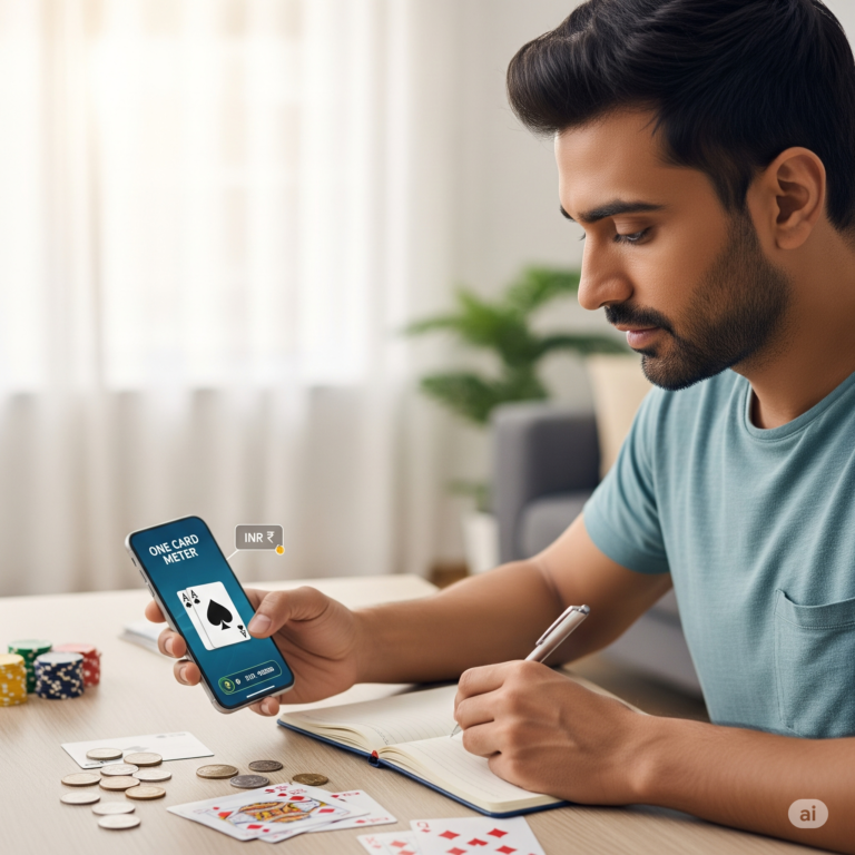 Player enjoying One Card Meter casino game on mobile at home in India