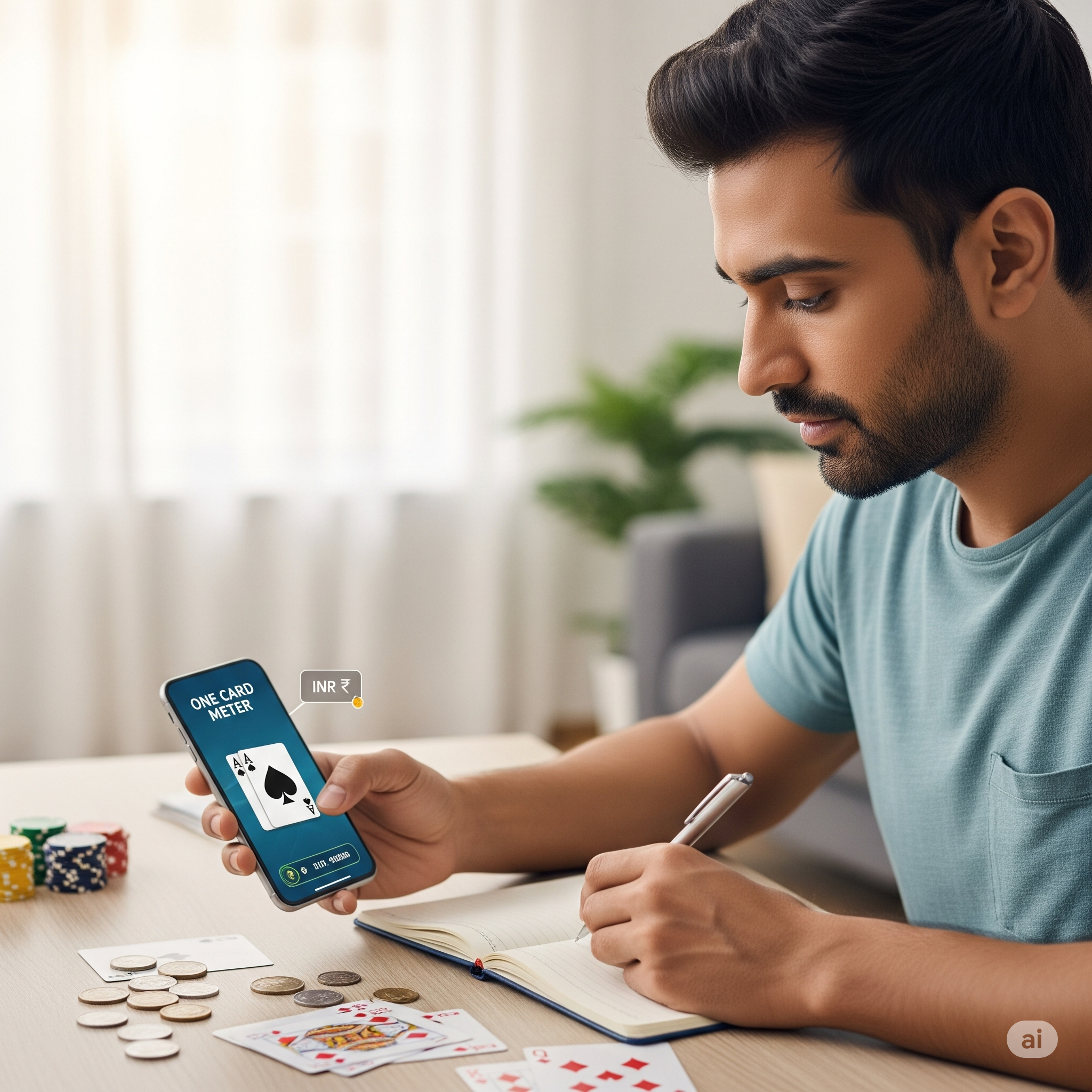 Player enjoying One Card Meter casino game on mobile at home in India