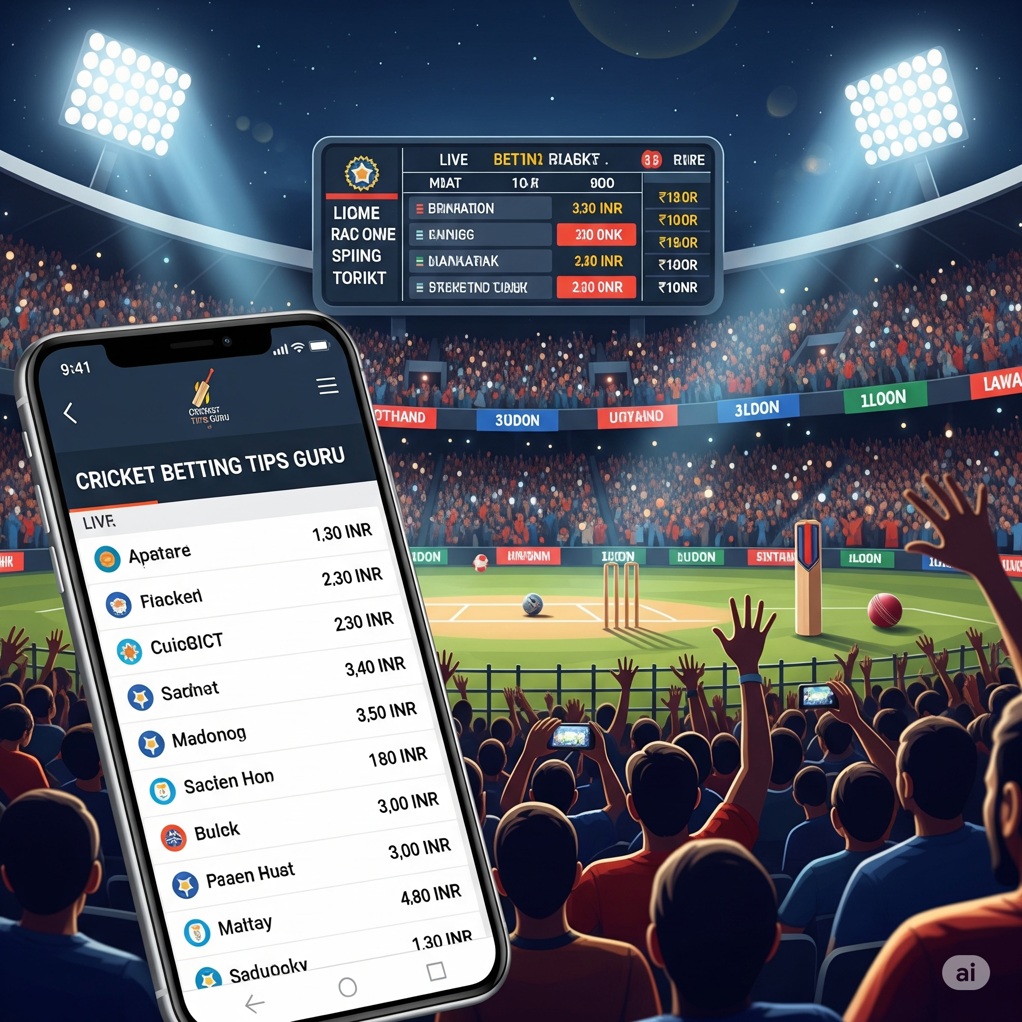 Indian cricket stadium with live betting odds and mobile betting interface – Cricket Betting Tips Guru strategy.