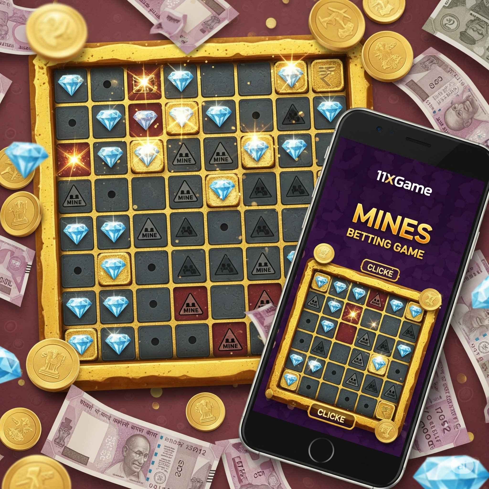 Mines betting game being played on 11xGame platform