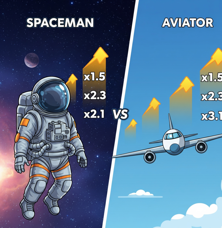 A cartoon astronaut in a futuristic setting, flying upwards as a multiplier graph increases, with a sense of suspense before a crash.