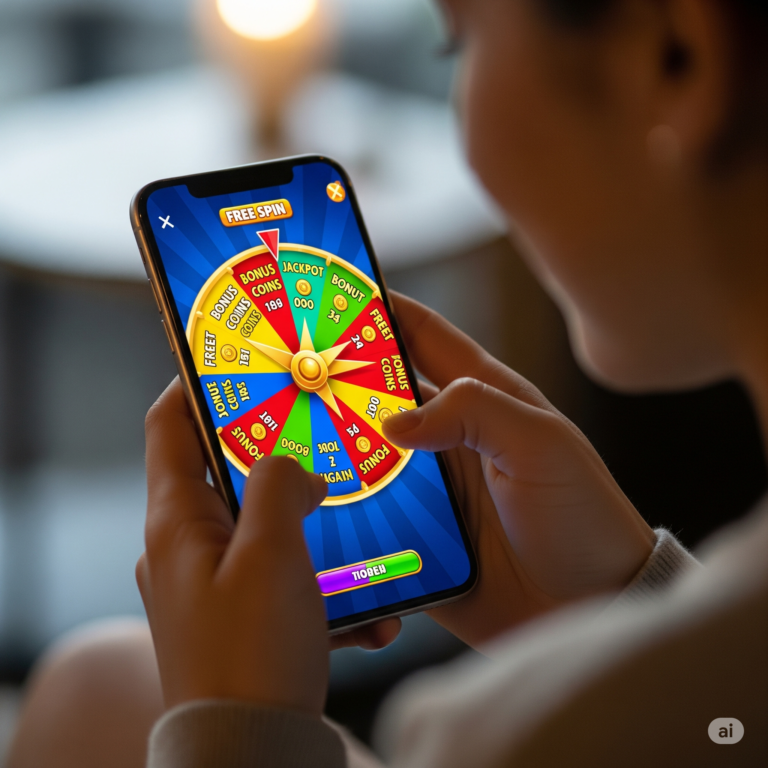 Happy player learning fortune wheel strategy with free demo on laptop