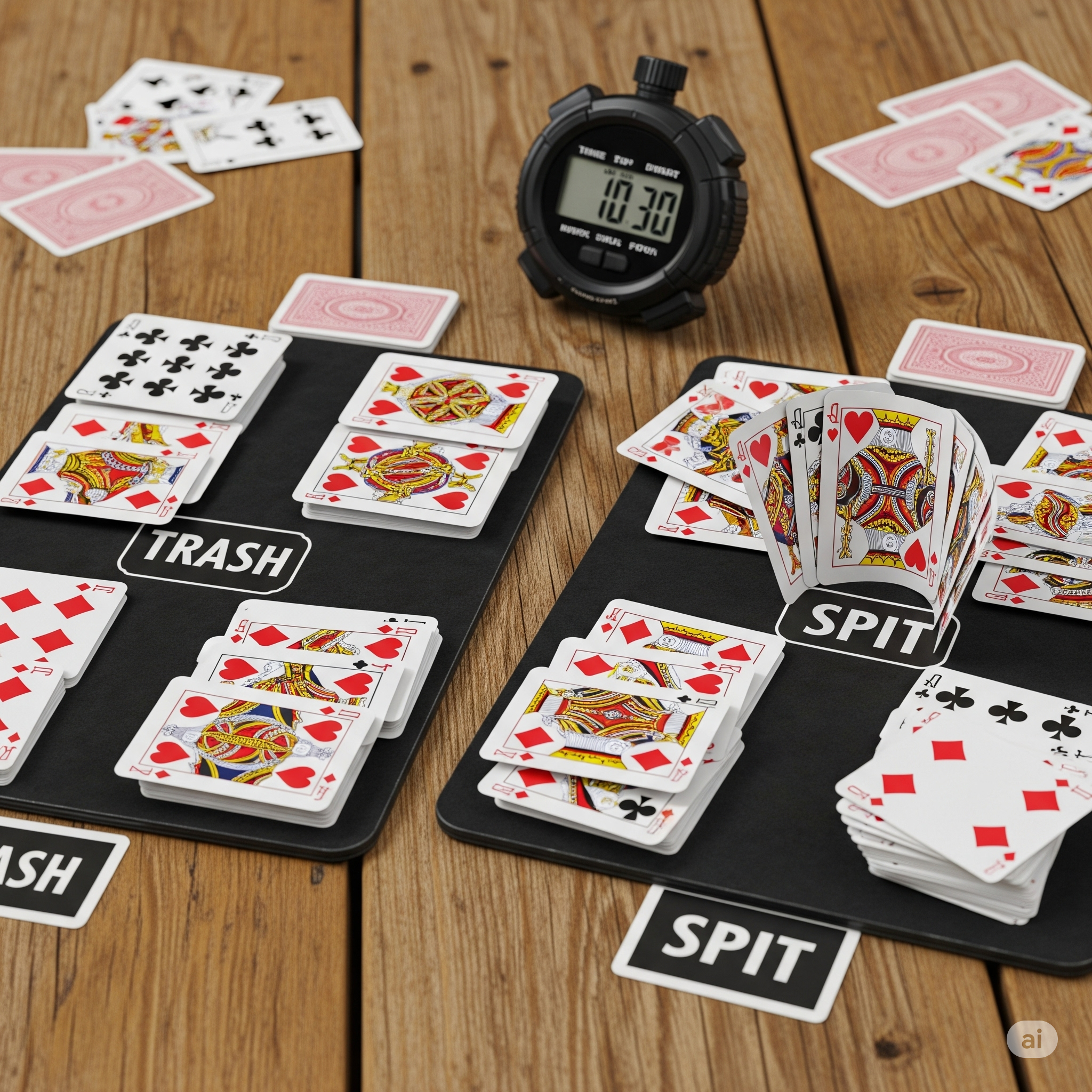 Exciting Trash and Spit card game setup showing speed, strategy, and solo play