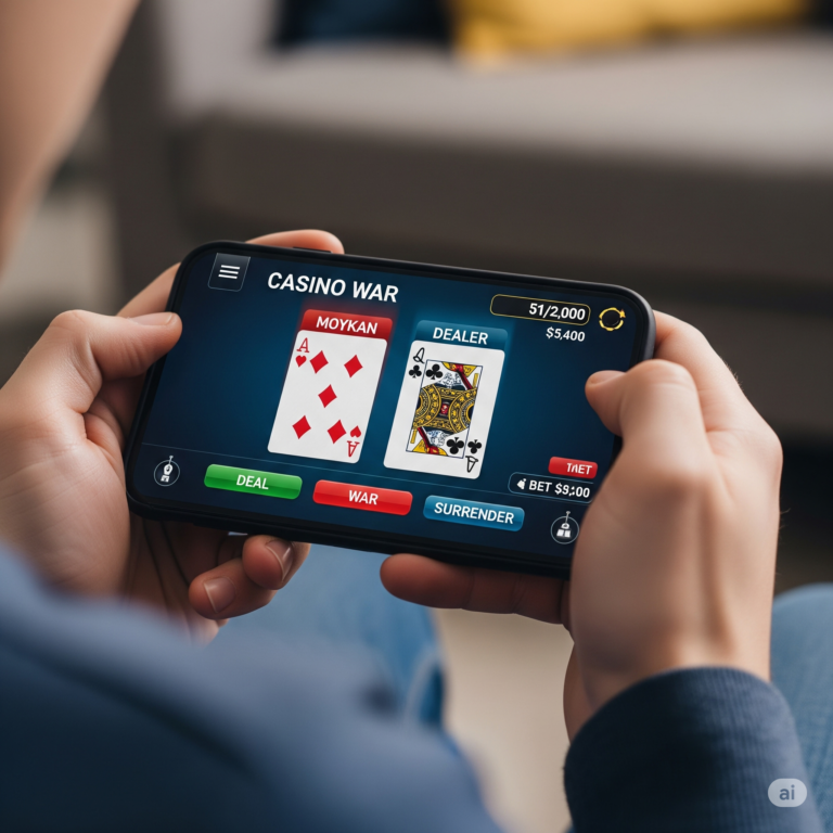 Casino War online game interface displaying simple gameplay
