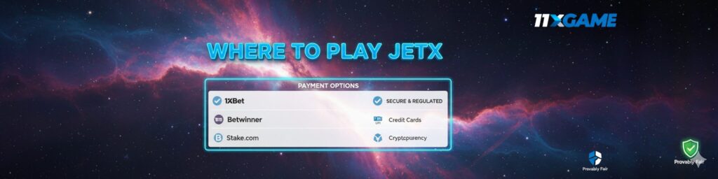 A step-by-step visual of the JetX game, highlighting the "Place Bet" and "Cash Out" buttons with a spaceship on a trajectory.
